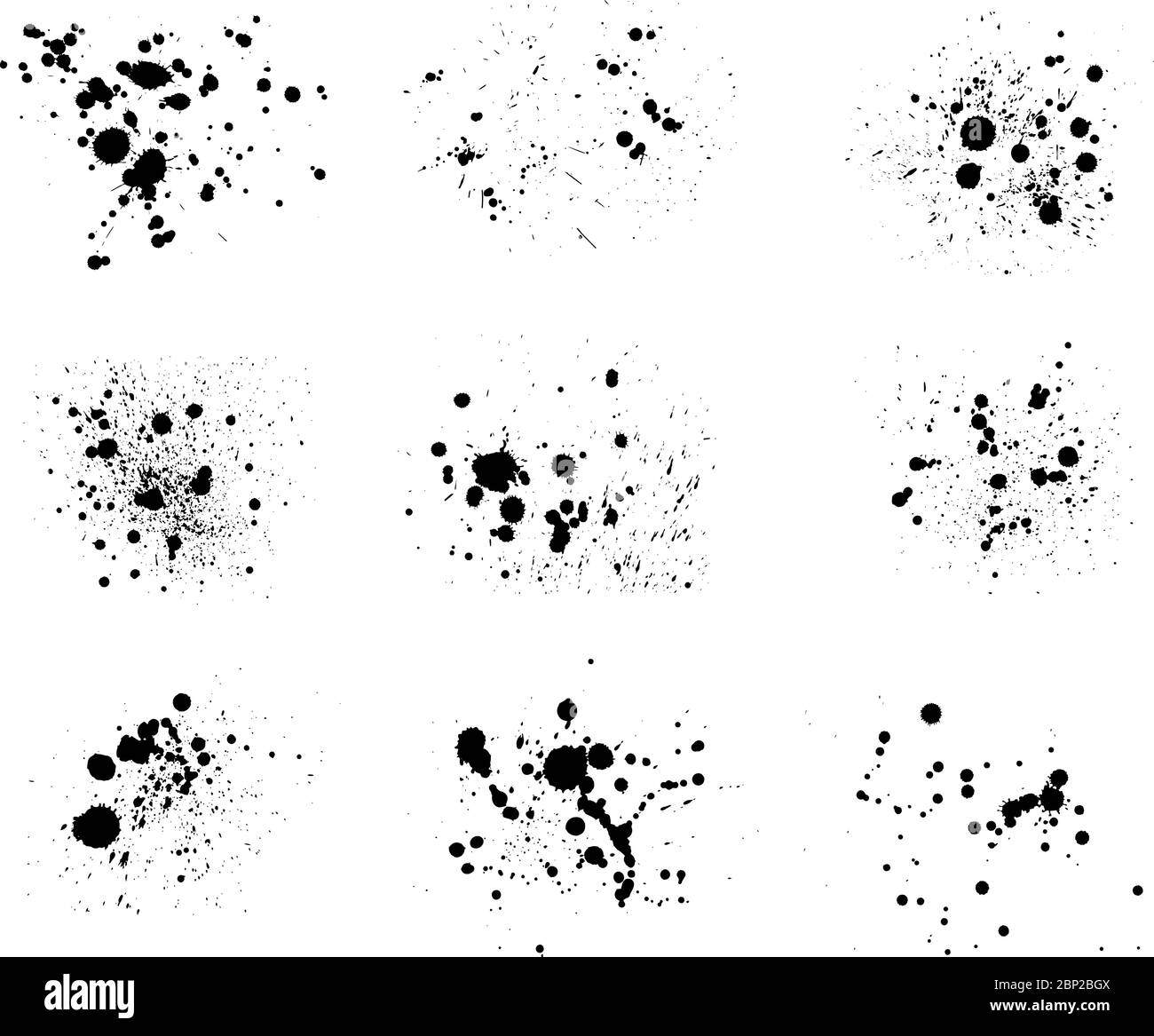 Inked blots. Vector ink spots, wet black inkblots or droplets Stock
