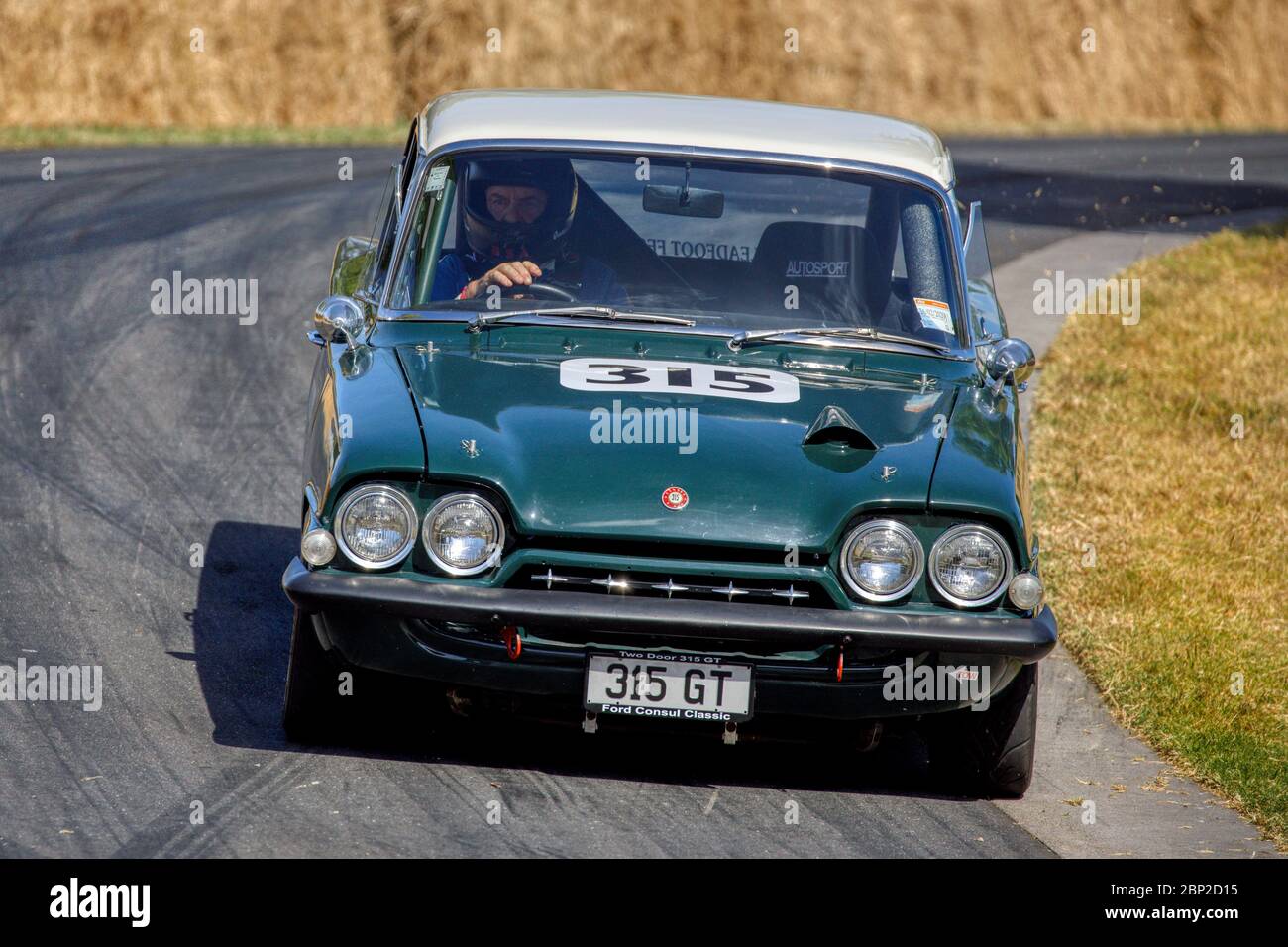 Fred Bailey in his 1963 Ford Consul 116E 2-door Classic racer. Stock Photo