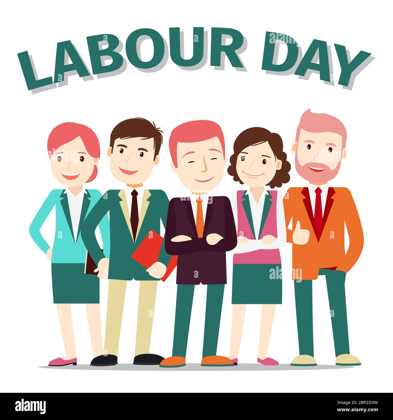 Business team, vector illustration. Labour Day poster with businessmen and women on white background Stock Vector