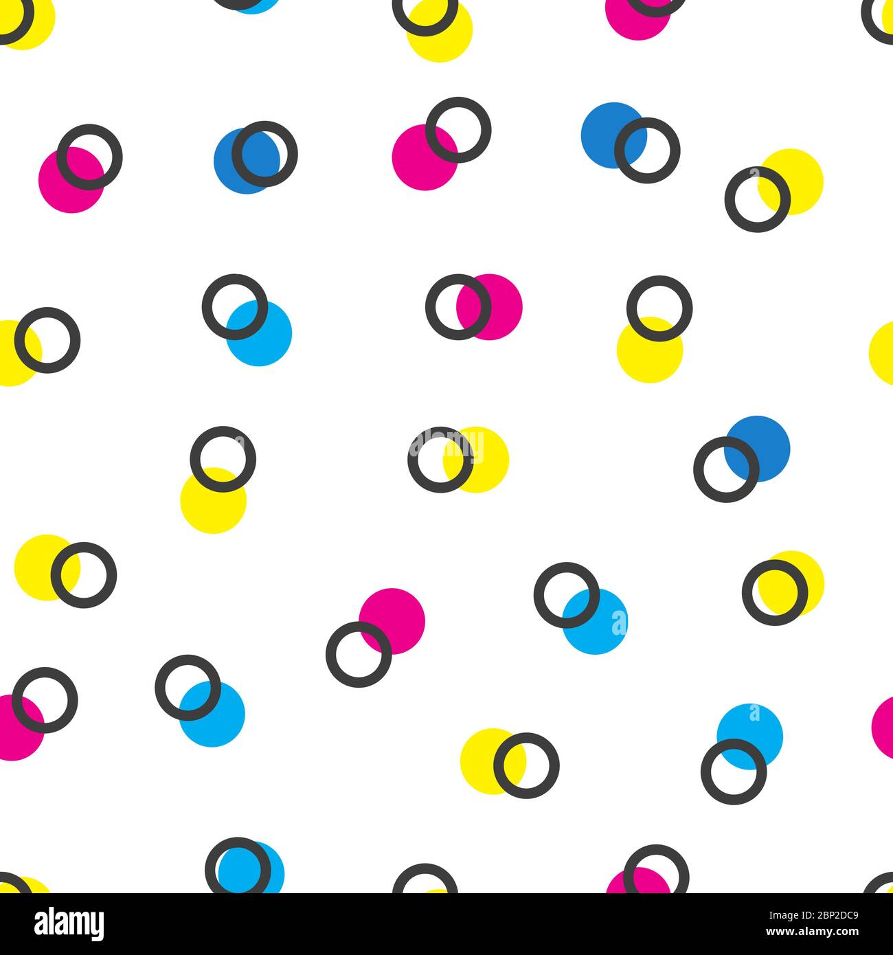 Seamless pattern with color circles - magenta, yellow, blue, black. Corporate print for printing house. Abstract geometric background. Stock Vector