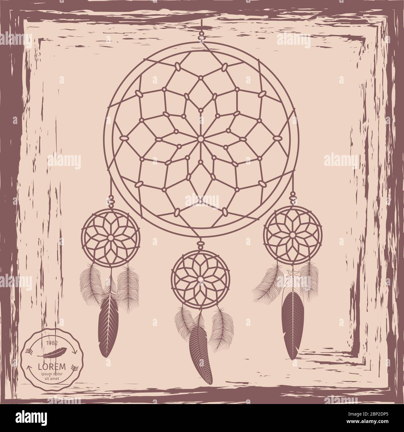 Hand drawn dream catcher grunge background, vector illustration Stock Vector
