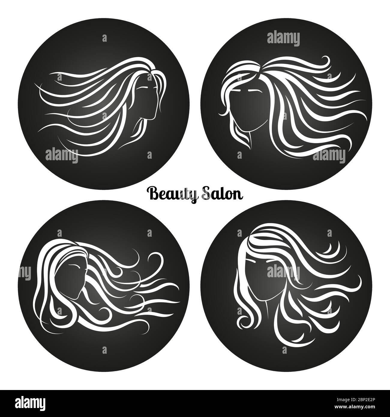 Woman beauty salon emblems set. Chalkboard logos with female head