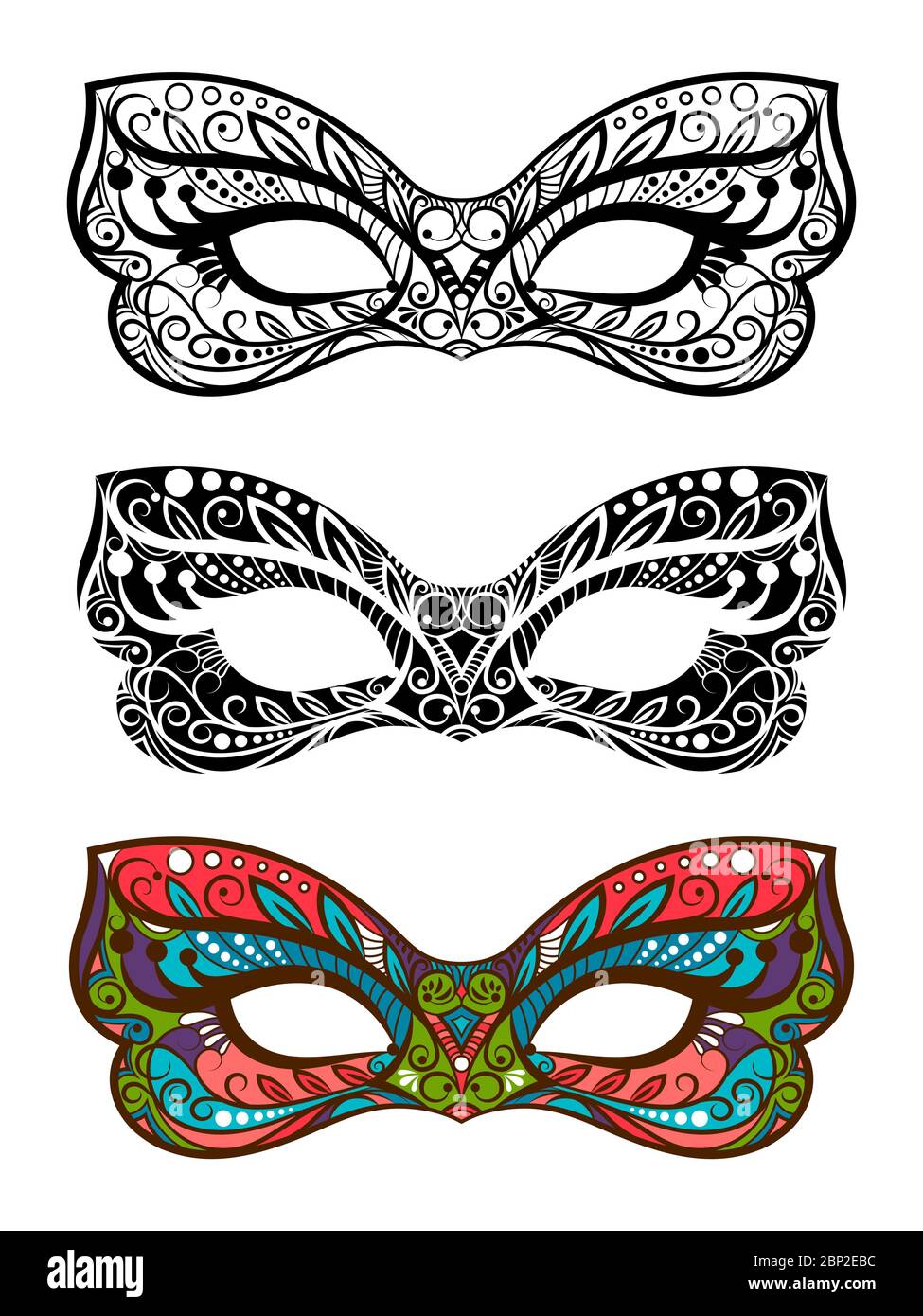 Festive masks vector set. Decorative carnival masks isolated on white background Stock Vector