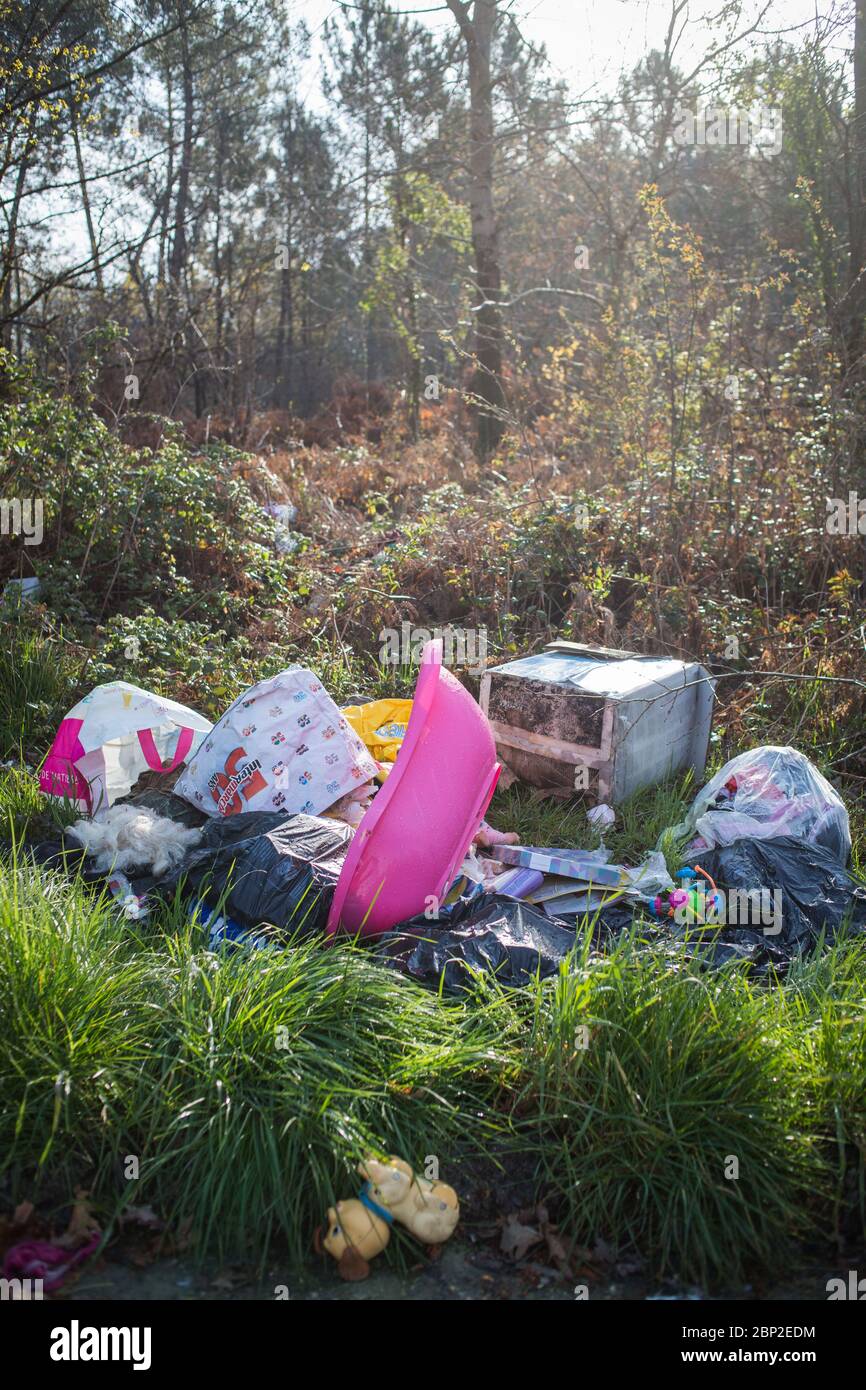 Discarded household waste, France. Stock Photo