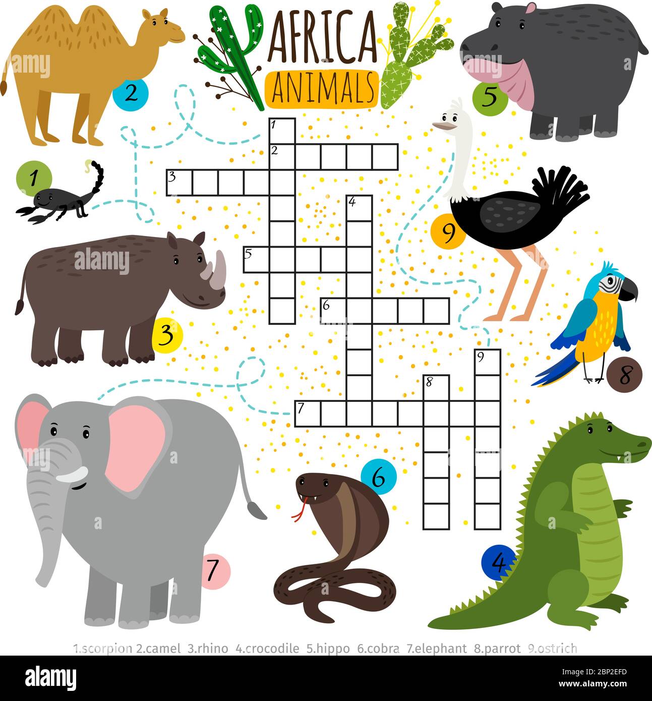 African animals crossword. Vector cross words searching puzzle game for  kids with Africa safari animal set for study book Stock Vector Image & Art  - Alamy