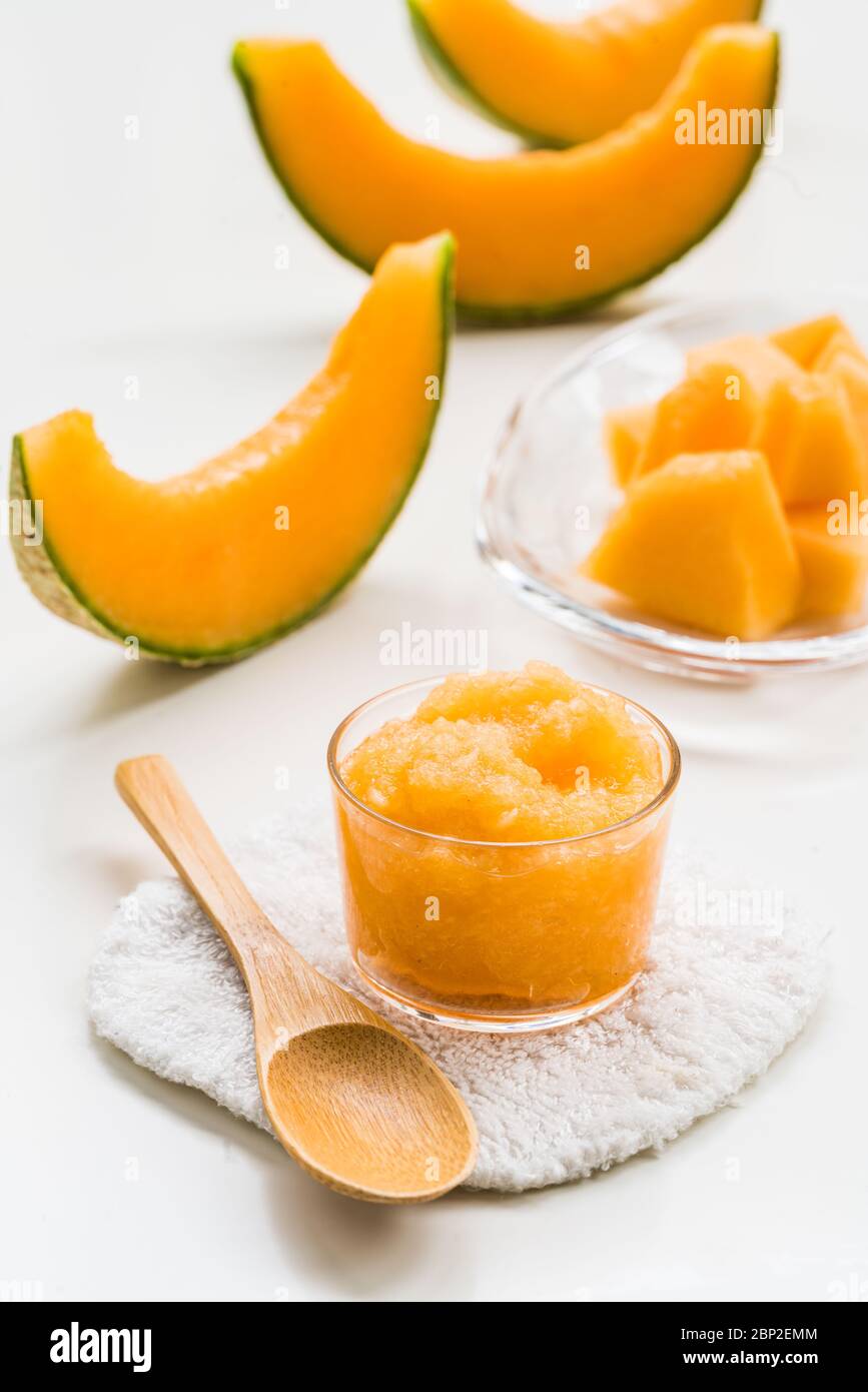 Use of melon for cosmetic preparation. Stock Photo