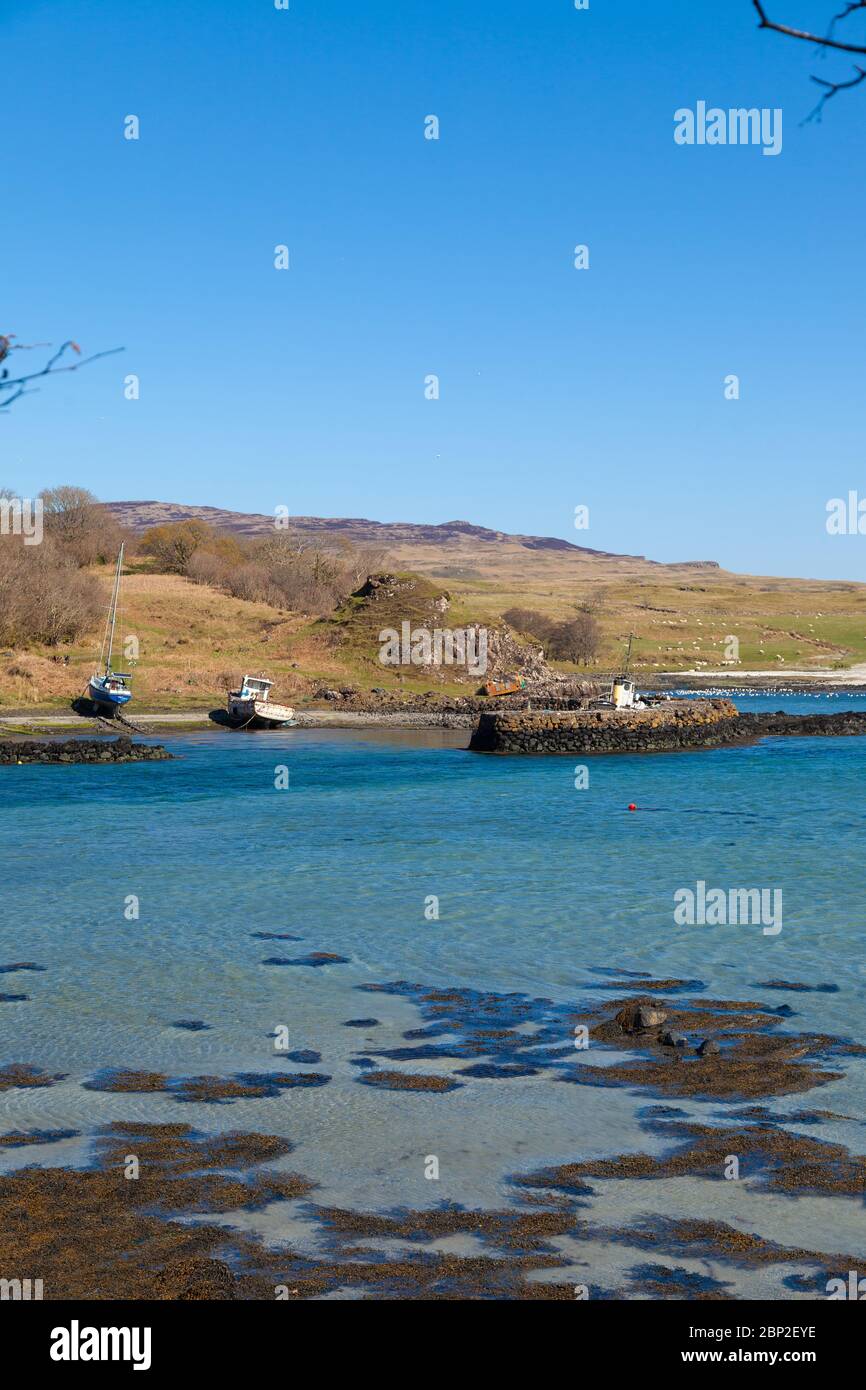 The coastline near the ferry terminal at Galmisdale on the Isle of Eigg, Scotland, UK Stock Photo