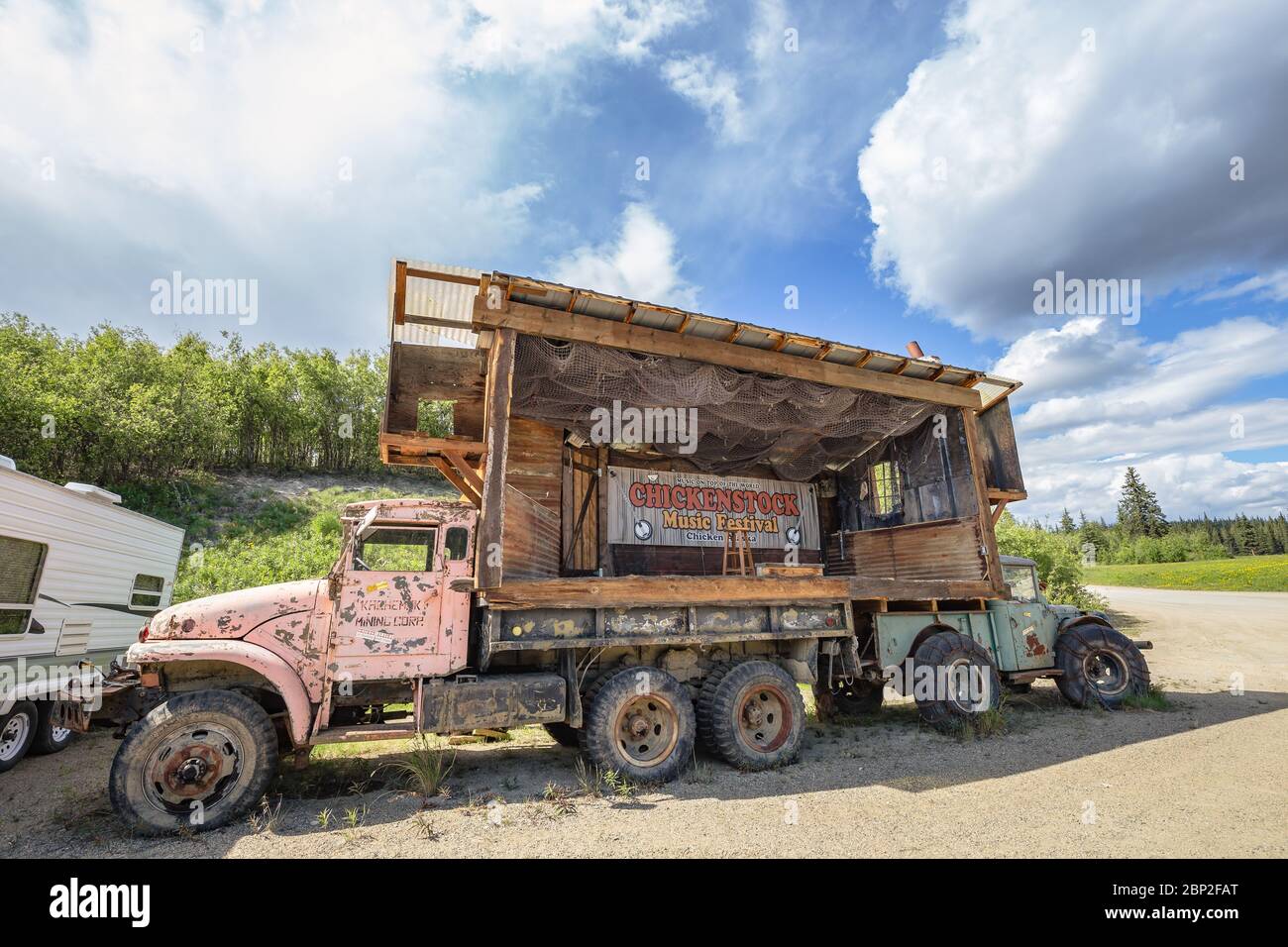 Antique truck houses the stage for the annual Chickenstock music