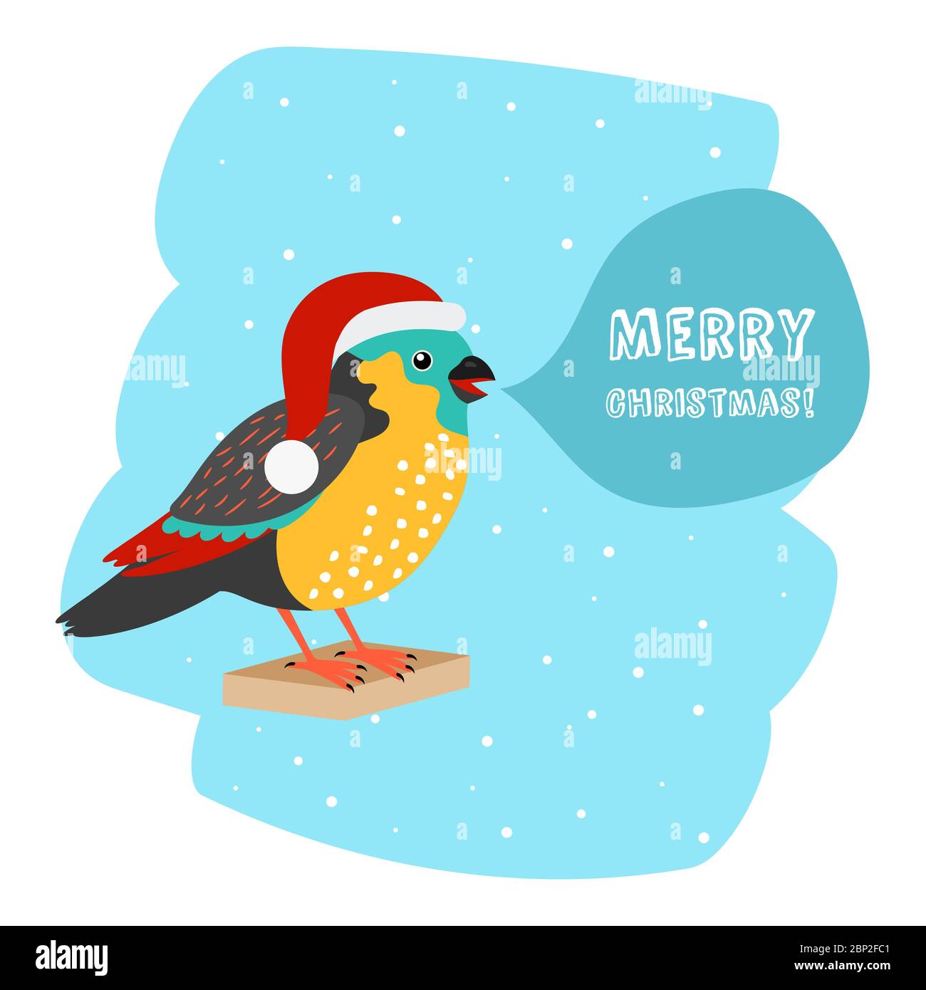 Bird with Santa hat. Merry Christmas cartoon card template, vector ...
