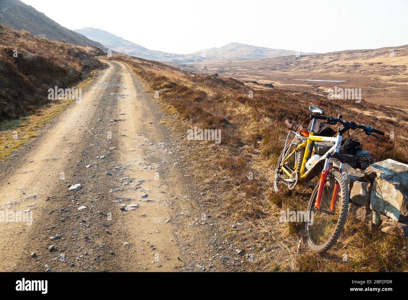 A mountain bike on the rough track in Kinloch Glen, Isle of Rum, Scotland. Stock Photo