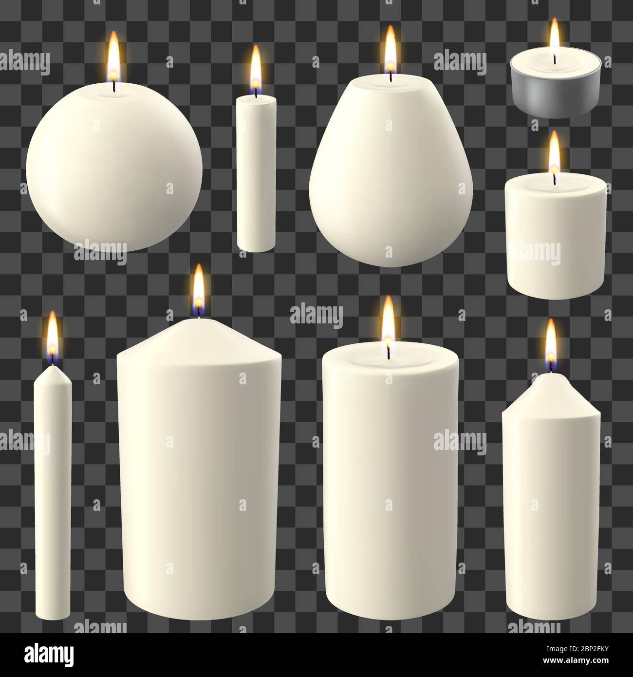 Pillar wax candle burning on white background Stock Photo - Alamy