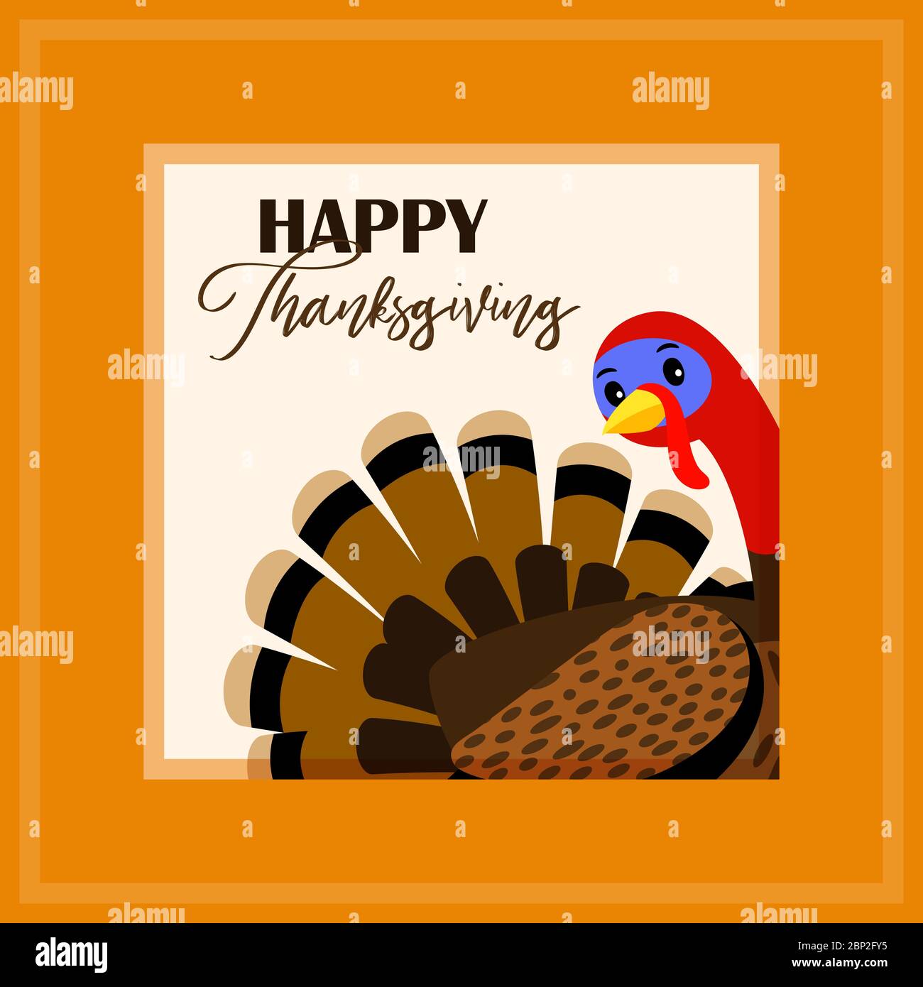 Thanksgiving Day card template with vector cartoon turkey Stock Vector ...