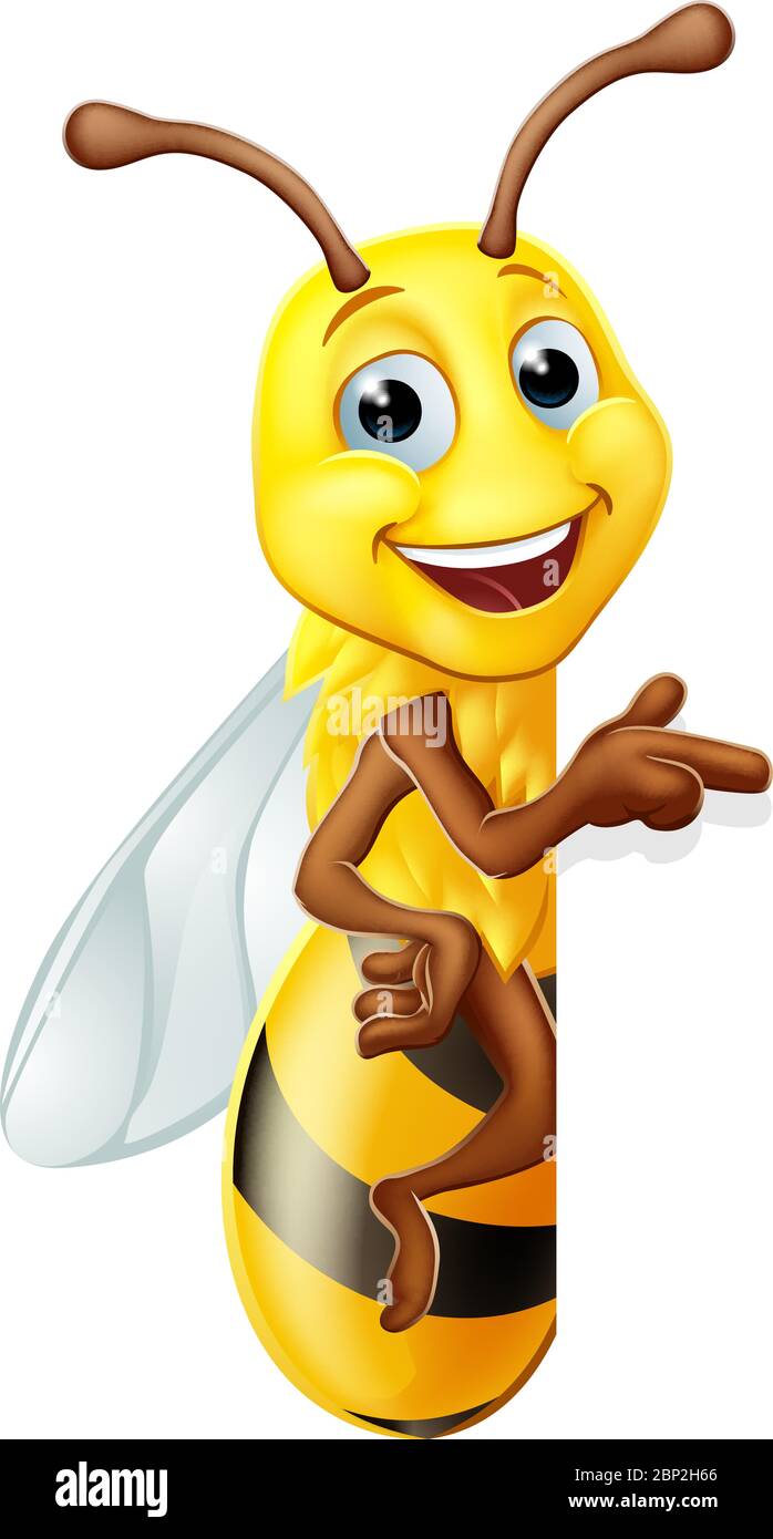 Bumble Honey Bee Bumblebee Cartoon Character Sign Stock Vector