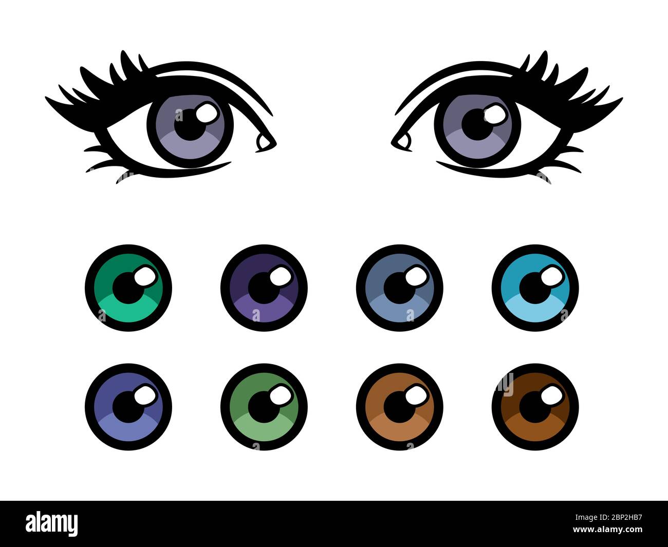 Color contact lenses advertising poster with cartoon character female eyes Stock Vector