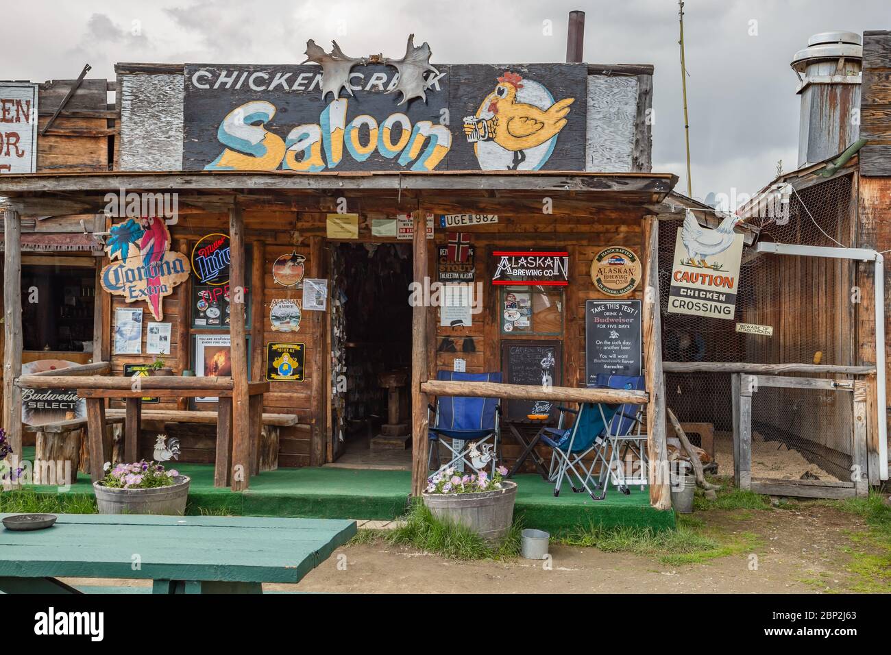 Souvenir shop, saloon and cafe in beautiful downtown Chicken, Alaska is a unique roadside