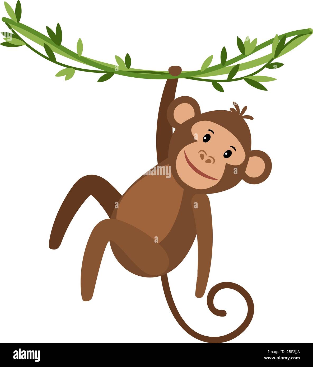 Funny cartoon monkey icon on white background. Cute monkey hanging on a  creeper, vector illustration Stock Vector Image & Art - Alamy