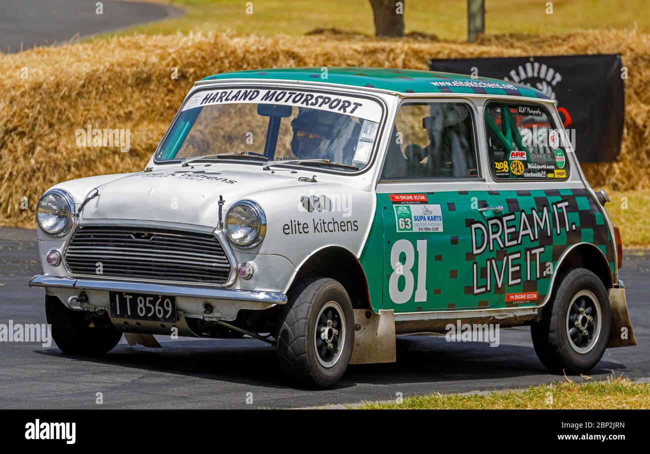 Scott Harland in his 1978 Leyland Mini 1.3 litre rallysprint car. Stock Photo