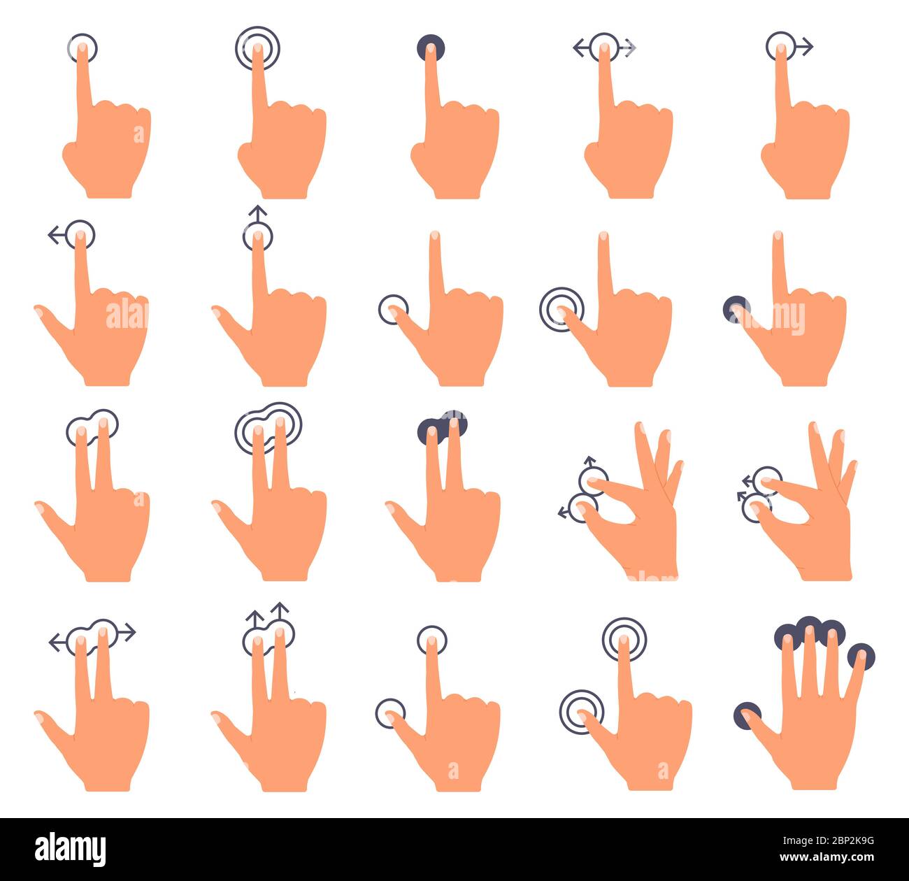 Hand touch screen. Touch swiping interface, hands tap and swipe gestures, smartphone screen finger tap vector illustration icons set Stock Vector