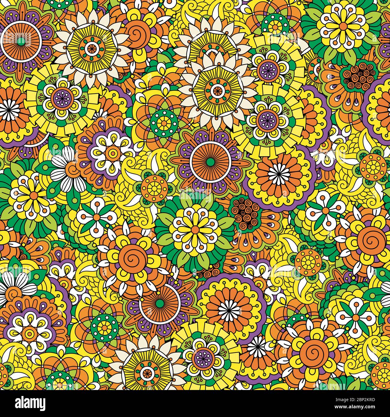 Floral decorative pattern with different color mandala style flowers ...