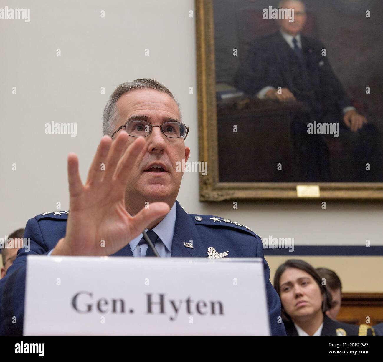 Hearing on Space Situational Awareness-  Commander, U.S. Strategic Command, General John Hyten testifies before the House Subcommittee on Strategic Forces during a hearing on Space Situational Awareness: Whole of Government Perspectives on Roles and Responsibilities, Friday, June 22, 2018 at the Rayburn House Office Building in Washington. Stock Photo