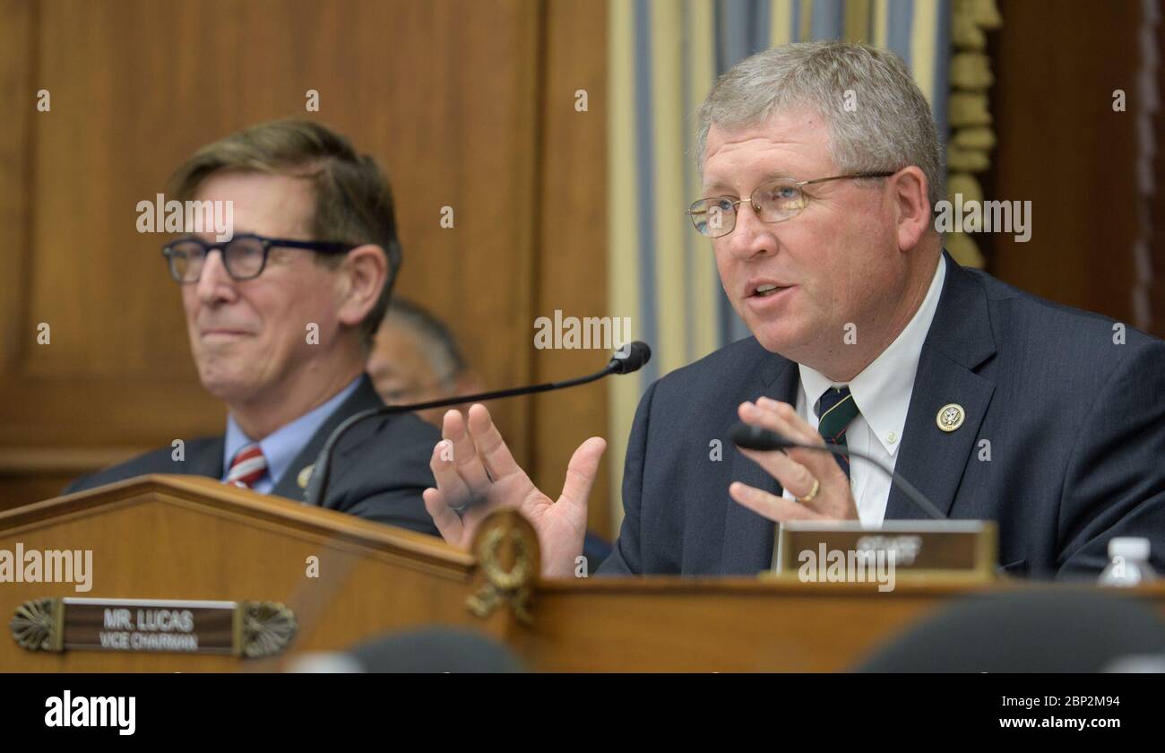 Hearing on James Webb Space Telescope  Rep. Frank Lucas, R-Oklahoma, Vice Chairman of the House Committee on Science, Space, and Technology is seen during a hearing on the James Webb Space Telescope, Wednesday, July 25, 2018 at the Rayburn House Office Building in Washington. Witnesses: NASA Administrator Jim Bridenstine and Mr. Tom Young, chairman, JWST Independent Review Board. Stock Photo