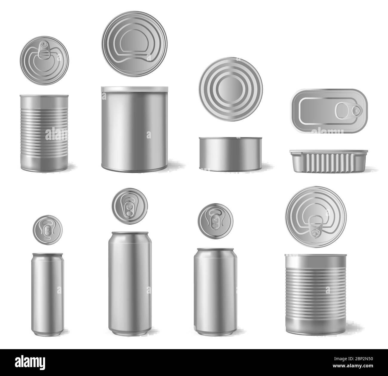 Realistic aluminium can. Beverages and canned food cans, metal