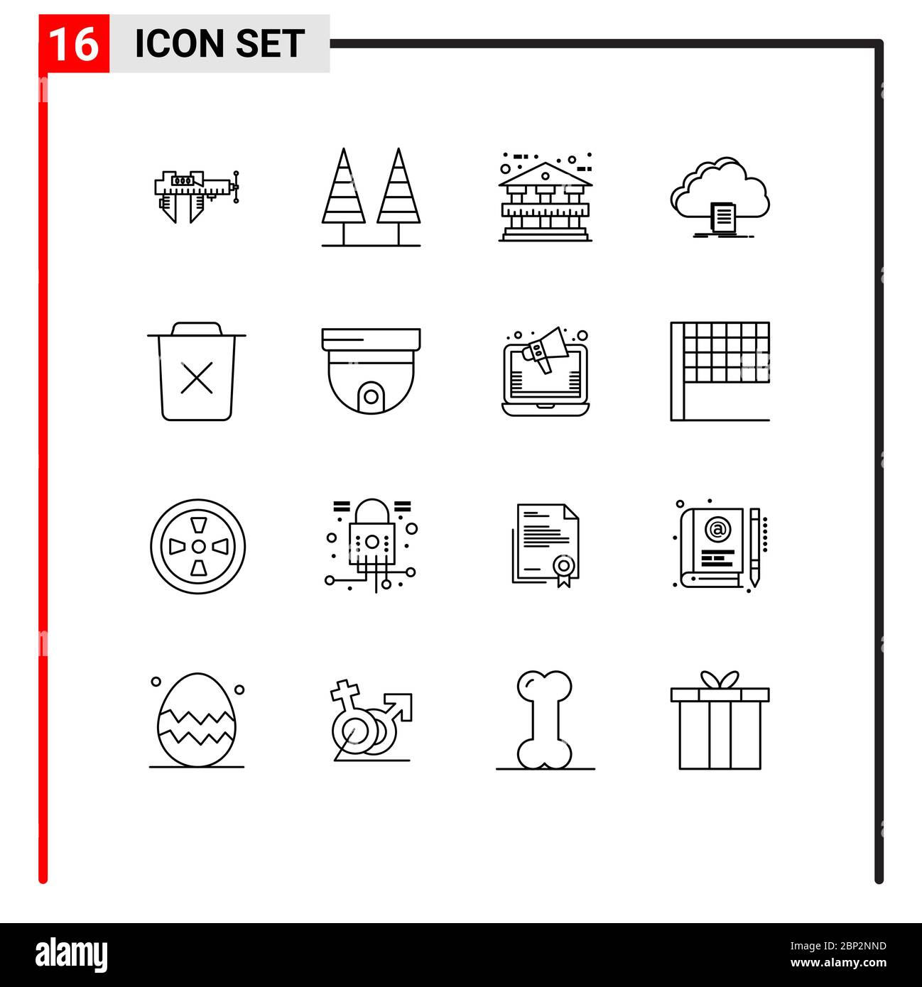 Pack Of 16 Creative Outlines Of Download Document Park Access Bank Building Editable Vector Design Elements Stock Vector Image Art Alamy