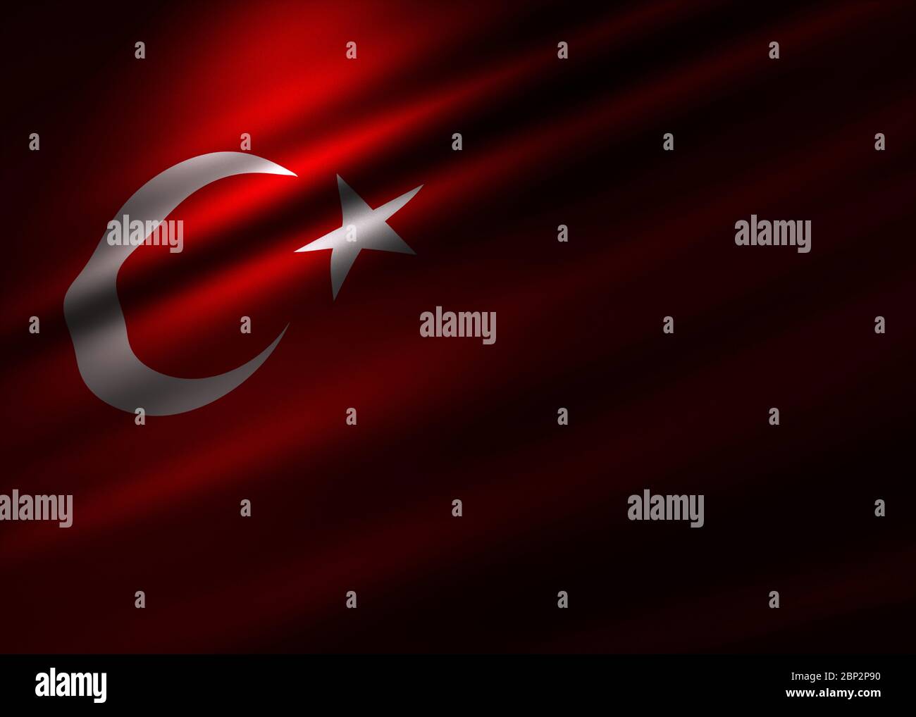 Close up shot of Turkish flag which is on a red color, crescent and star with white color. Stock Photo