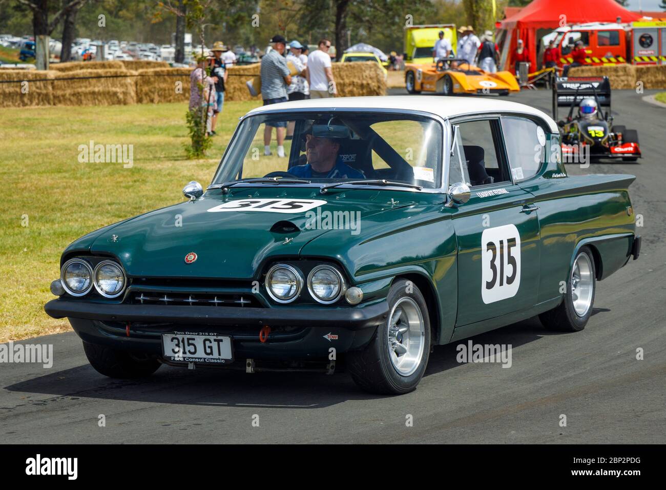 Fred Bailey in his 1963 Ford Consul 116E 2-door Classic racer. Stock Photo