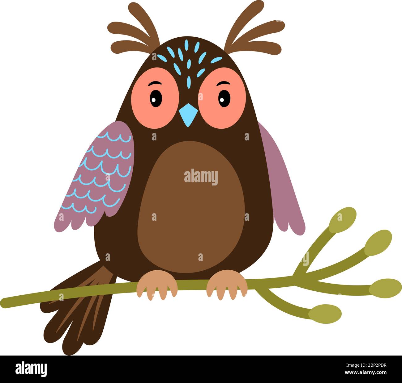 Cute Owl On Tree Cartoon