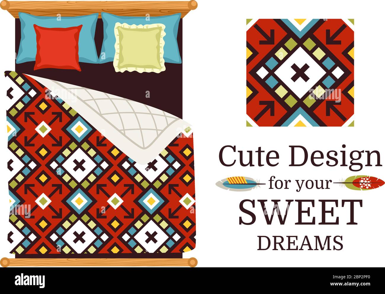 Sweet dreams ornamental pattern sample and bed sheets as an example
