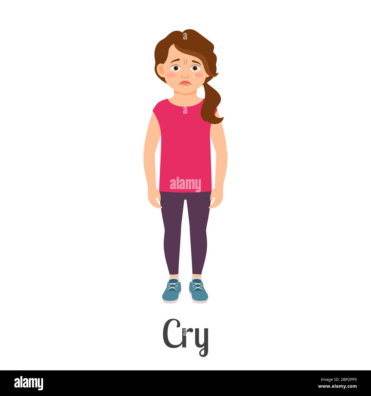 Cartoon little girl crying feeling isolated on white background. Vector ...
