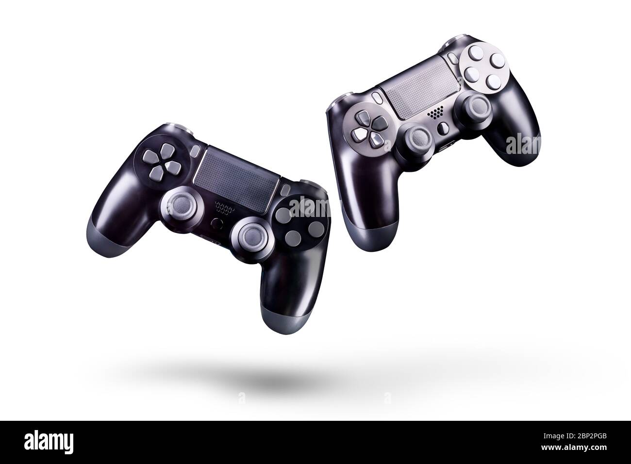 Set of black video game joysticks gamepad isolated on a white ...