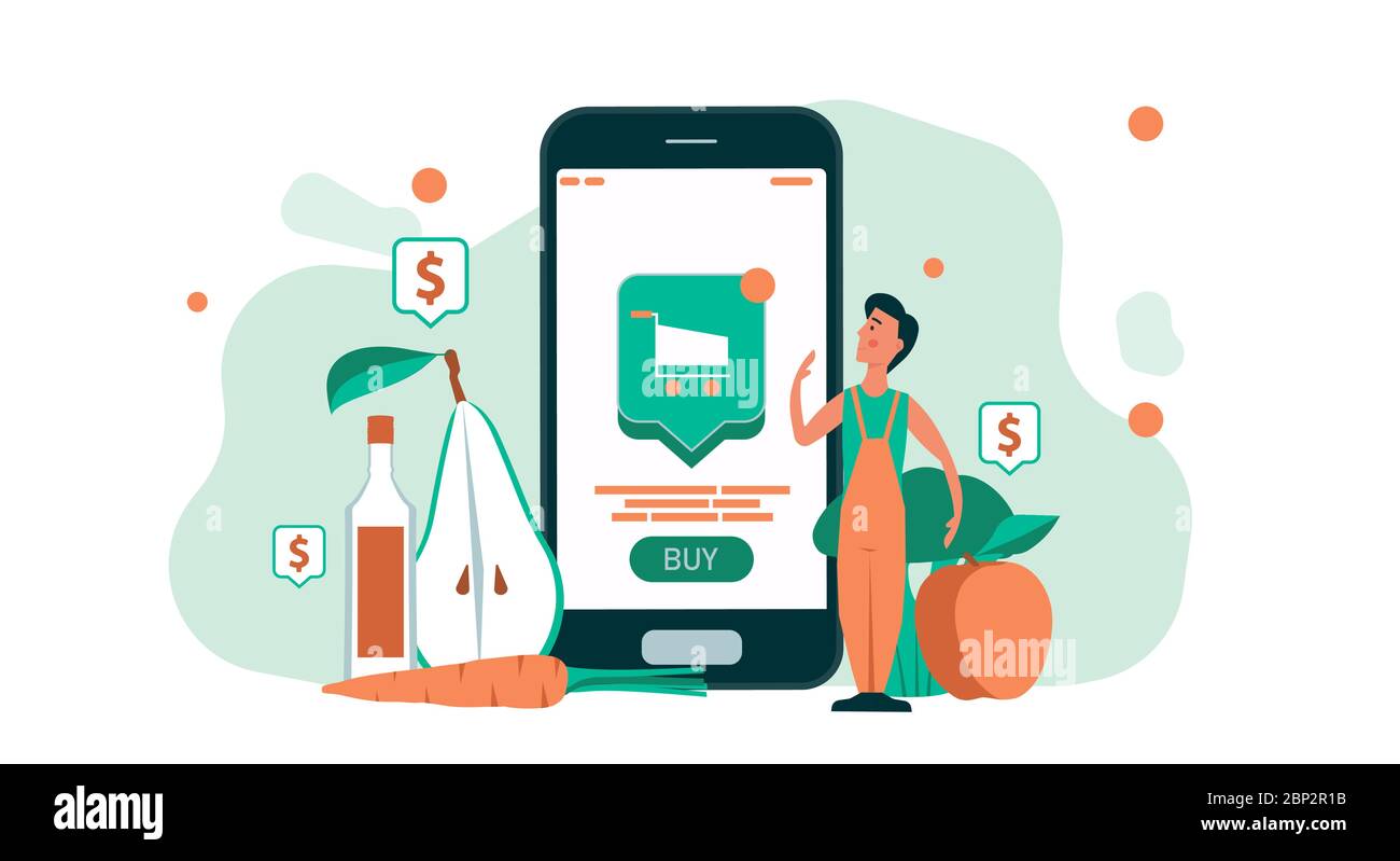 Man shopping grocery online with mobile store supermarket business