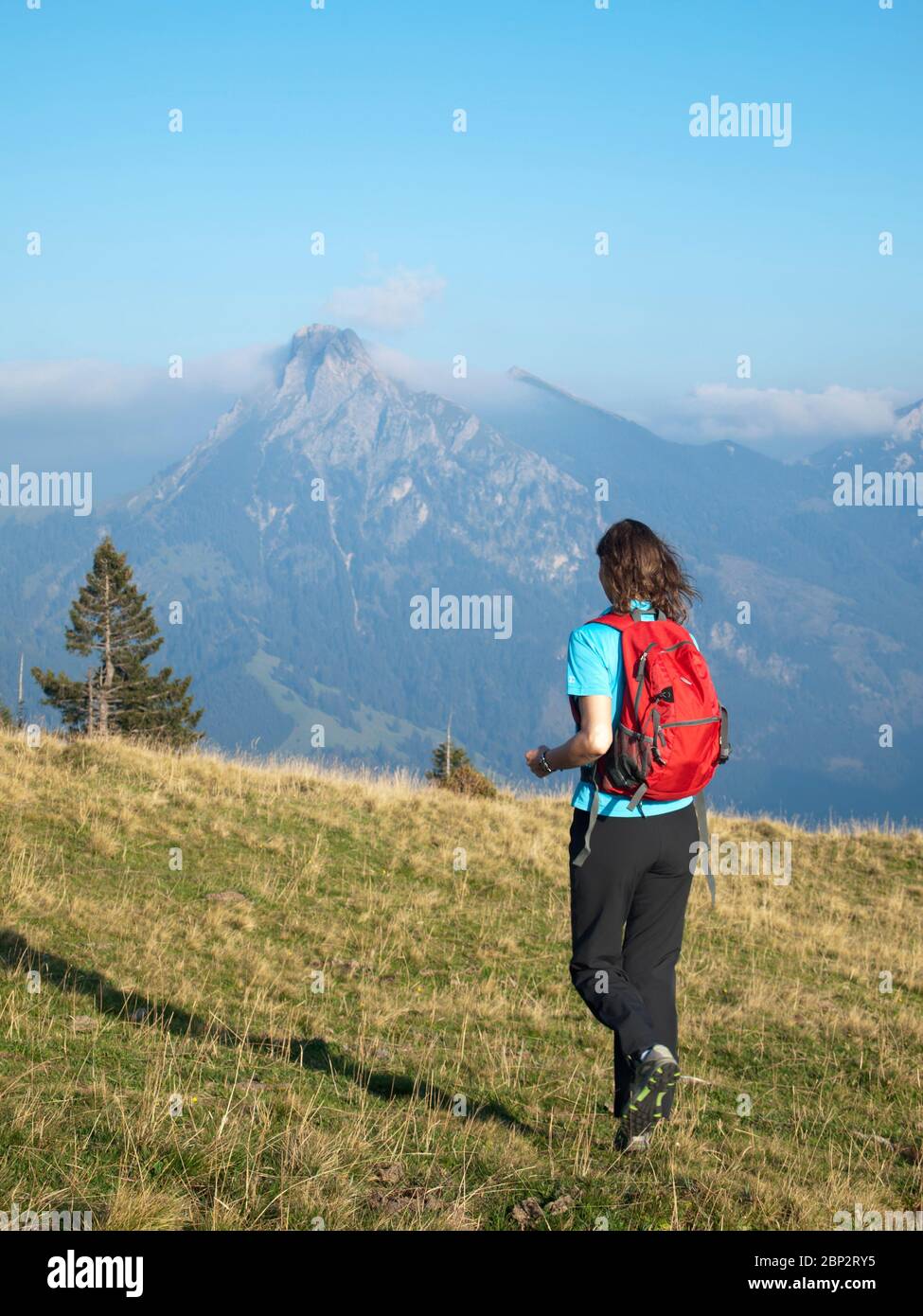 Woman hiking blue mountains hi-res stock photography and images - Alamy