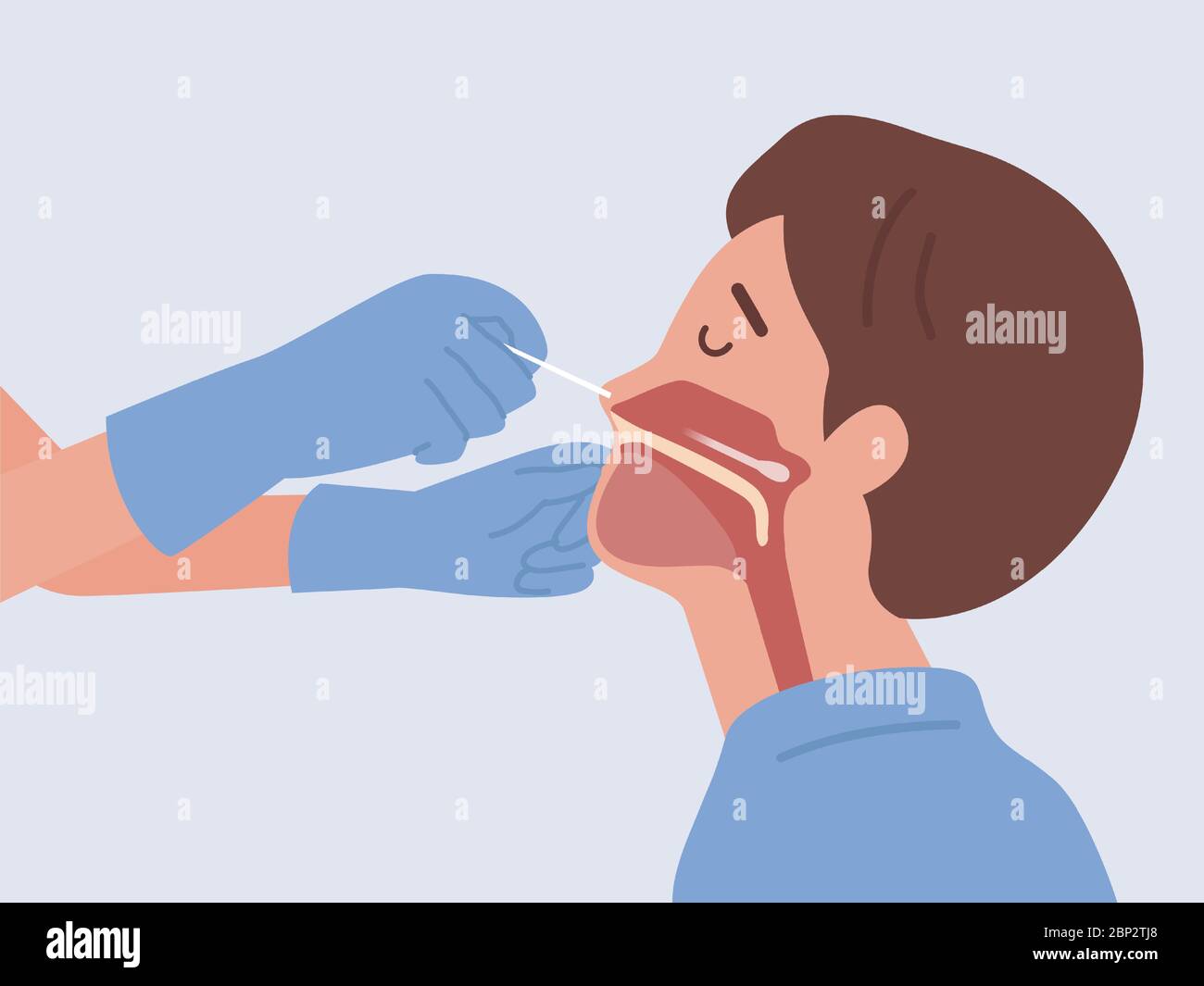 Doctor doing Covid-19 test or DNA test with Man by nasal swab probe with inserting a long cotton swab into the cavity between the nose and mouth. Medi Stock Vector