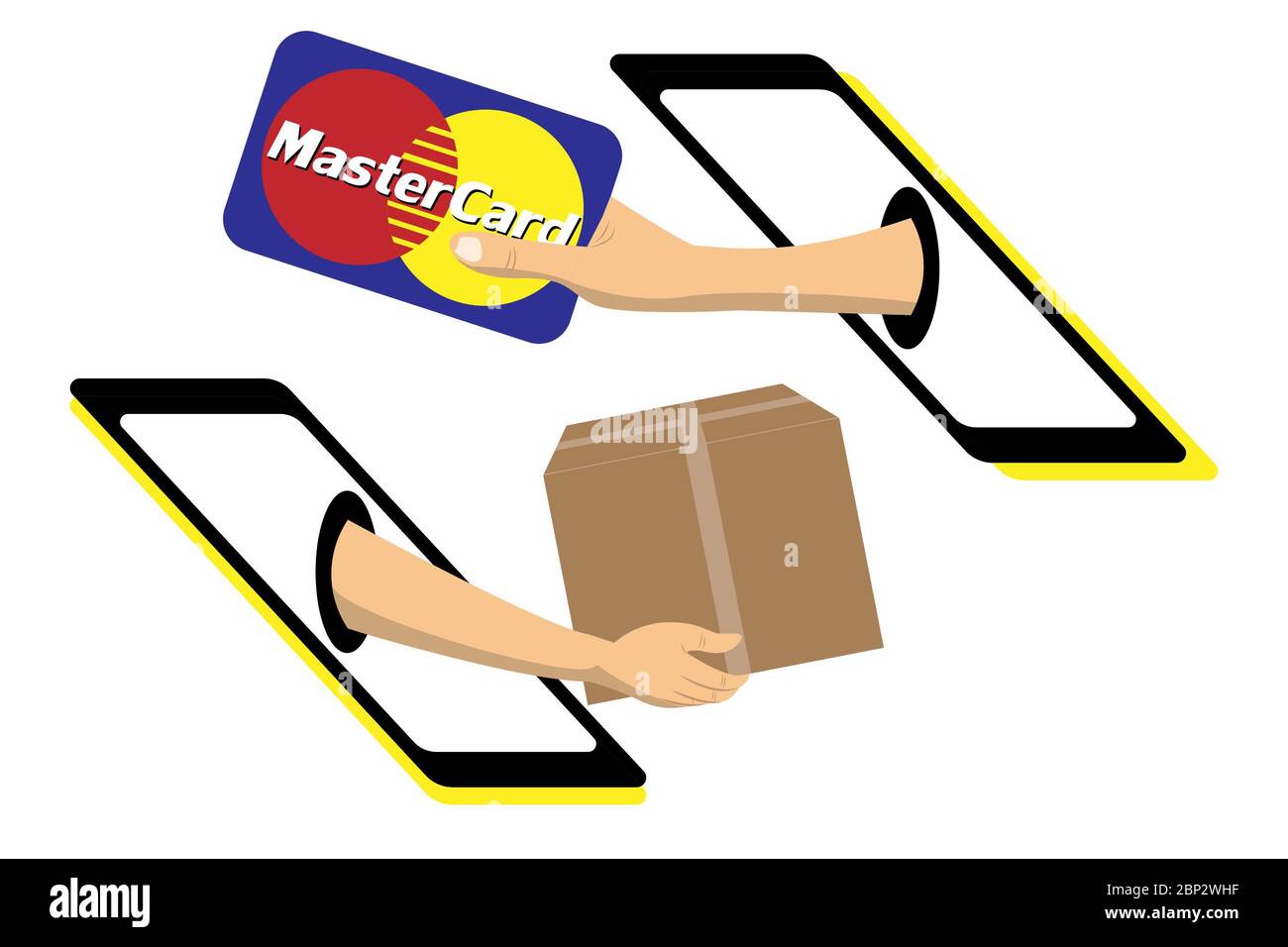 Man Hand Holds American Credit Card And Pay For The Package Order Shopping Online Payment By Cash For Express Delivery Stock Photo Alamy