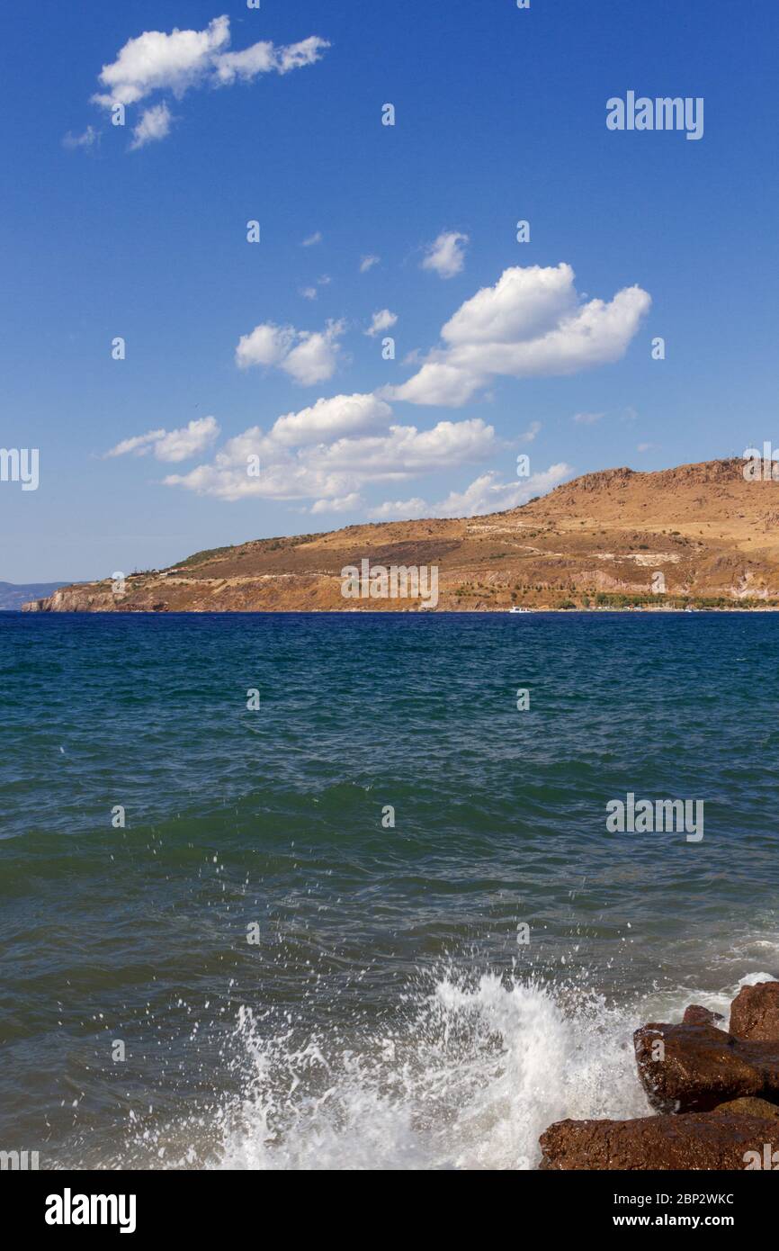 Shore of Petra town, in Lesbos island (or Mytilene), Greece, Europe. Stock Photo