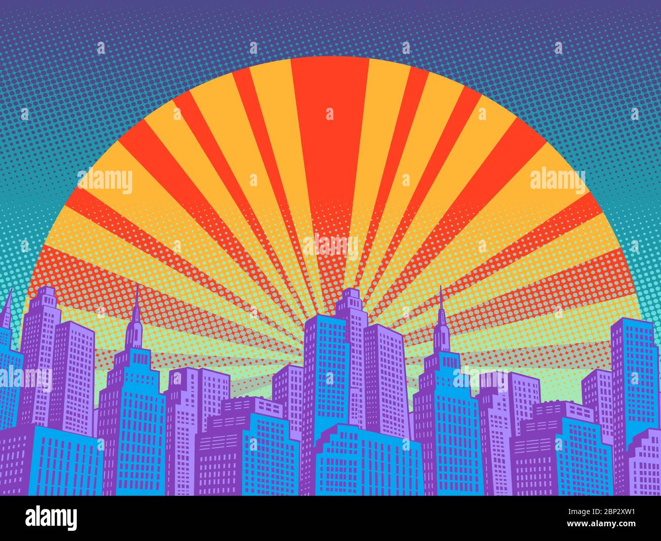 modern city with skyscrapers, sunrise Stock Vector