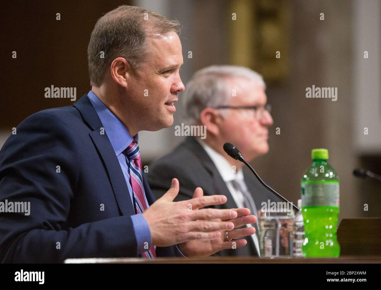 Senate Committee on Commerce, Science, and Transportation Hearing  NASA Administrator Jim Bridenstine testifies during a hearing of the Senate Committee on Commerce, Science, and Transportation titled &quot;The New Space Race: Ensuring U.S. Global Leadership on the Final Frontier,&quot; Wednesday, March 13, 2019 at the Dirksen Senate Office Building in Washington. Stock Photo