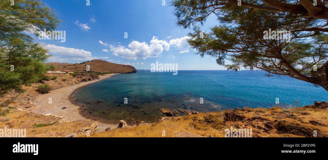 Podaras beach, panoramic view, near Mesotopos village, Lesvos island, Greece, Europe. Stock Photo