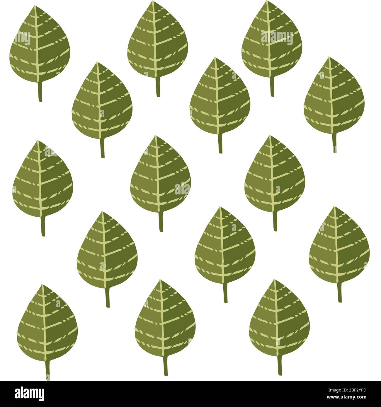 Seamless pattern of identical green leaves flat vector illustration on ...