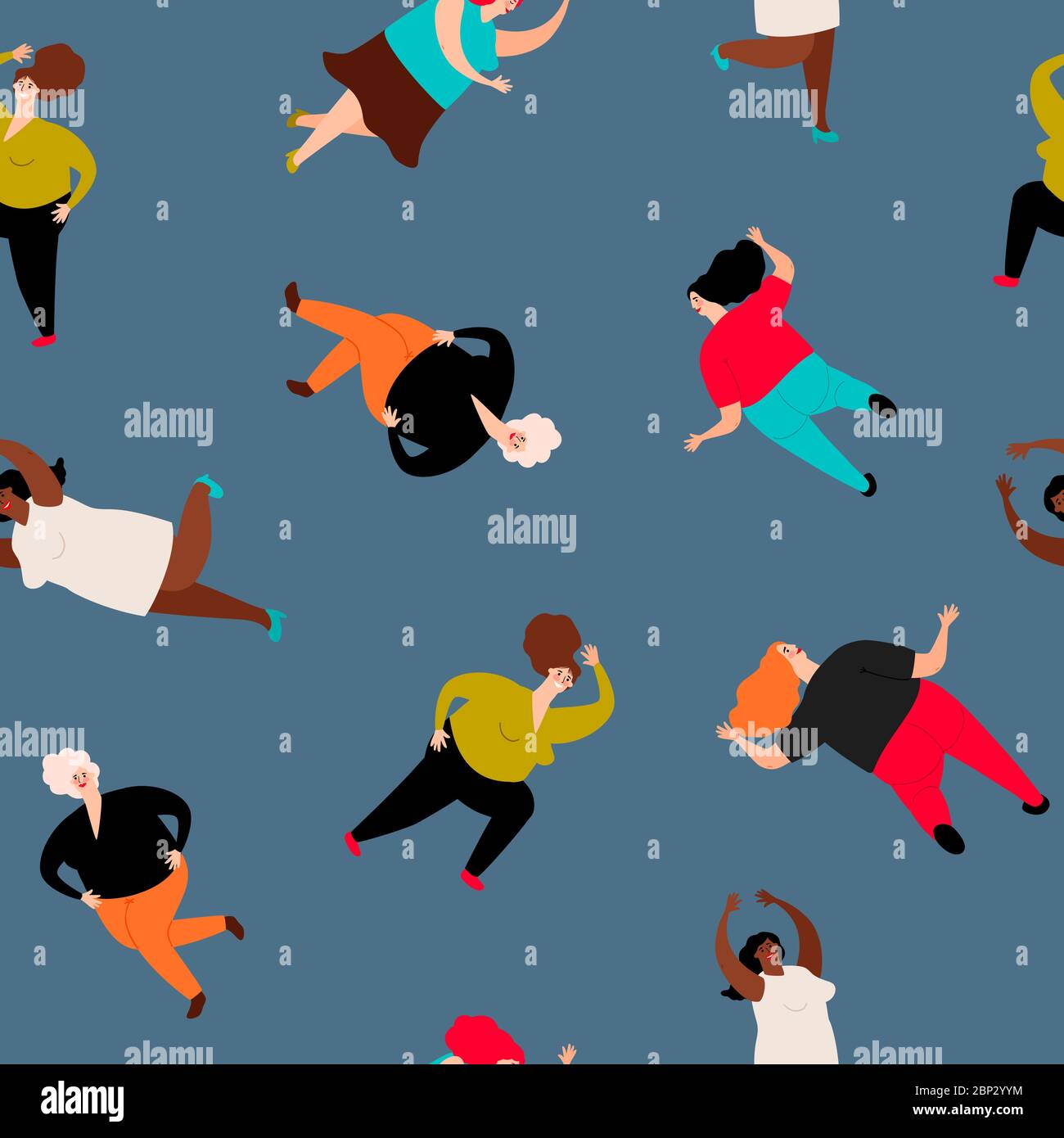 Funny women pattern with blue background, vector illustration Stock ...