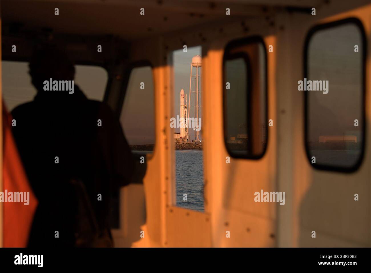 Northrop Grumman Antares CRS-11 Prelaunch A Northrop Grumman Antares rocket carrying a Cygnus resupply spacecraft is seen during sunrise on Pad-0A, Tuesday, April 16, 2019 at NASA's Wallops Flight Facility in Virginia. Northrop Grumman’s 11th contracted cargo resupply mission with NASA to the International Space Station will deliver about 7,600 pounds of science and research, crew supplies and vehicle hardware to the orbital laboratory and its crew. Stock Photo