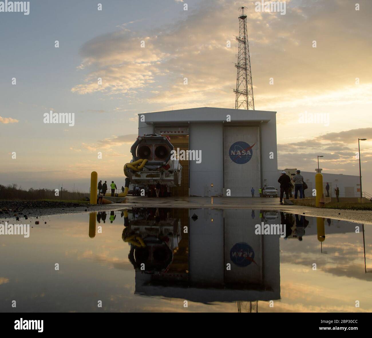 Northrop Grumman Antares CRS-11 Rollout A Northrop Grumman Antares rocket is seen as it rolls out to Pad-0A, Monday, April 15, 2019 at NASA's Wallops Flight Facility in Virginia. Northrop Grumman’s 11th contracted cargo resupply mission with NASA to the International Space Station will deliver about 7,600 pounds of science and research, crew supplies and vehicle hardware to the orbital laboratory and its crew. Stock Photo