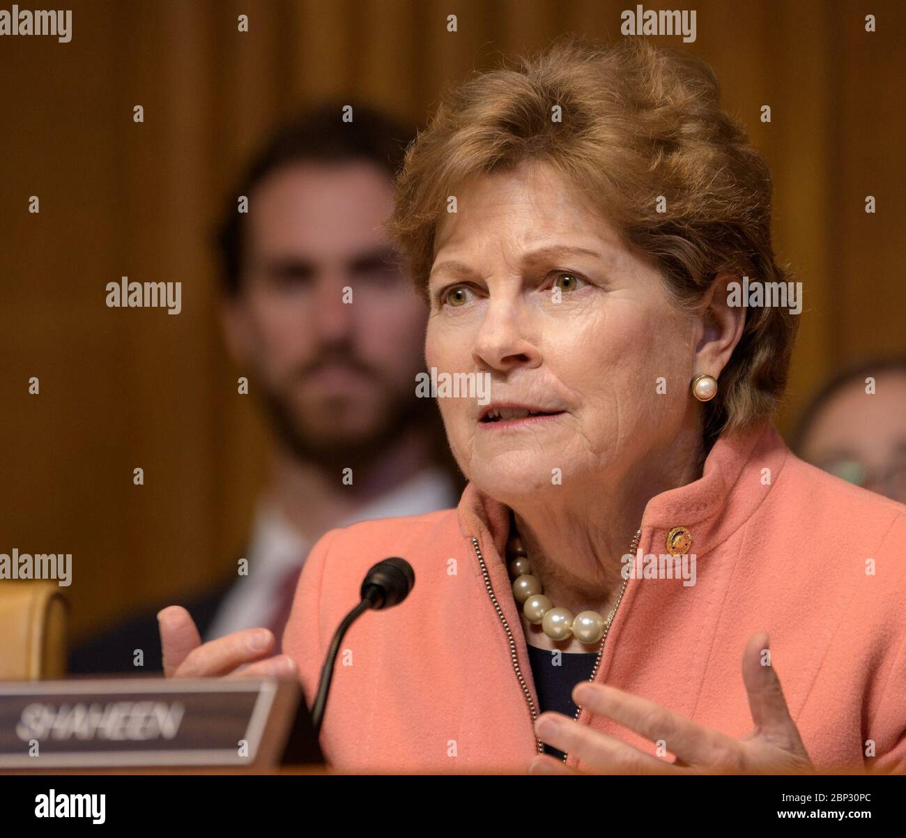 Senate NASA FY '20 Budget Review Hearing  Sen. Jeanne Shaheen, D-NH, questions NASA Administrator Jim Bridenstine during a US Senate Appropriations Subcommittee on Commerce, Justice, Science, and Related Agencies budget review hearing, Wednesday, May 1, 2019, at the Dirksen Senate Office Building in Washington. Stock Photo