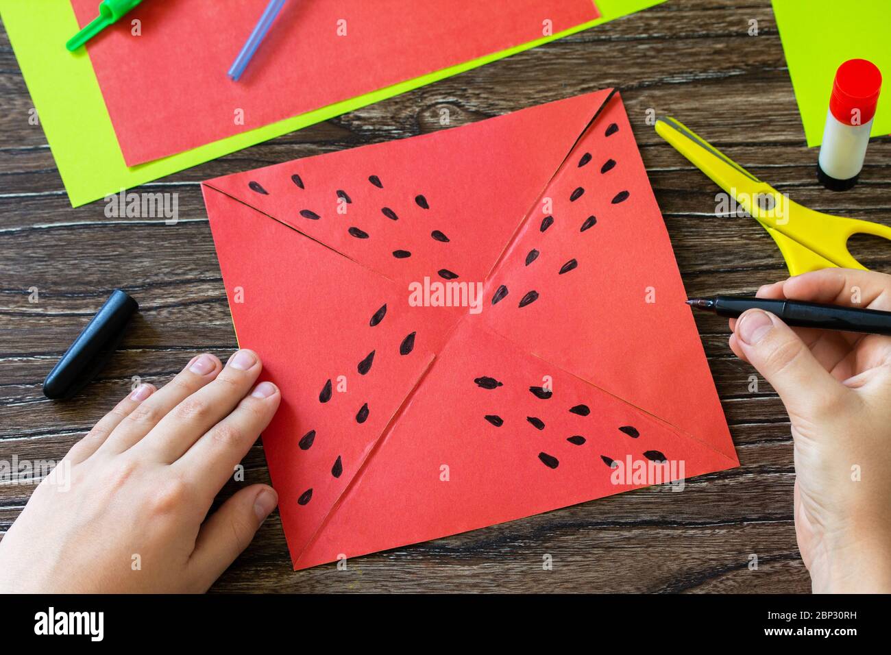 Paper Mill Example Origami Origami instruction step 7. Paper wind mill. Fun toy watermelon ...