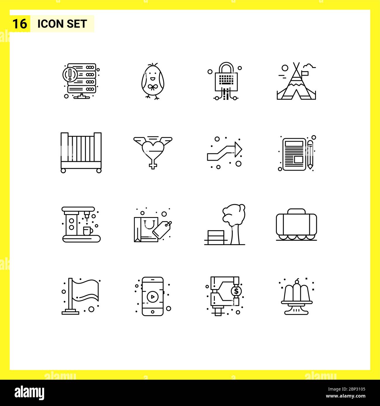 Group of 16 Modern Outlines Set for child, canada, happy, camp, technology Editable Vector Design Elements Stock Vector