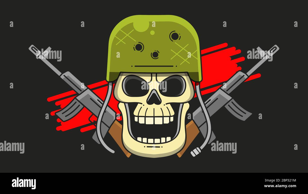 Skull Military Helmet. The Illustration On The Theme Of The Army On A Dark Background. Stock Vector