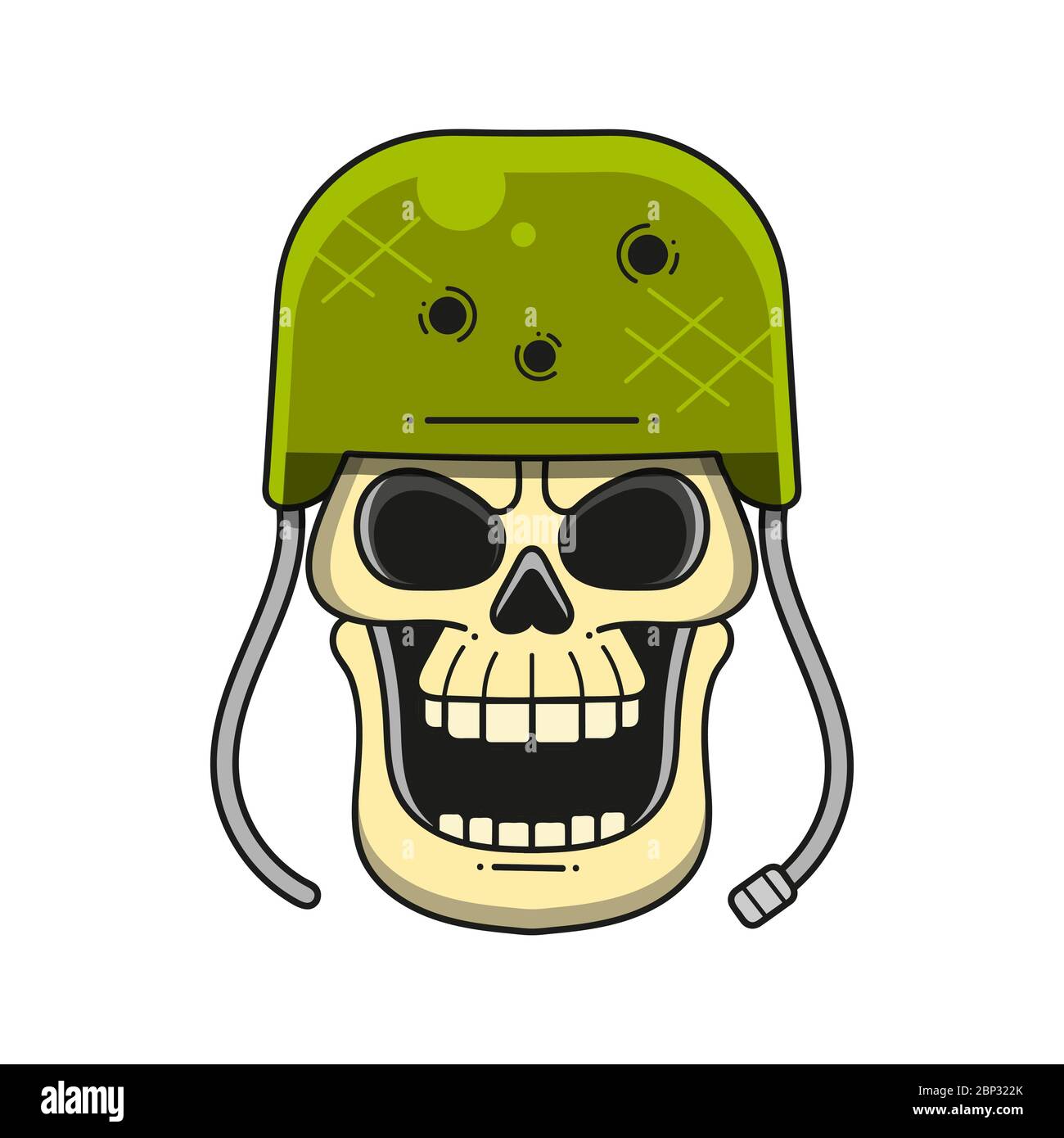 Military Skull In A Hard Hat With Machine Guns On A White Background Typography Illustration, Can Be Used As A Print For T'shirts, Bags, Cards And Pos Stock Vector